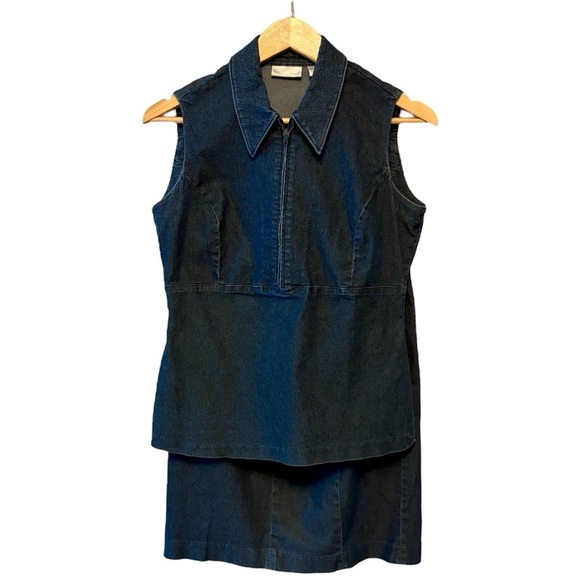 Halogen Denim Sleeveless Top & Skirt with Zipper Accent, Womens size Medium & 8 - Picture 10 of 11